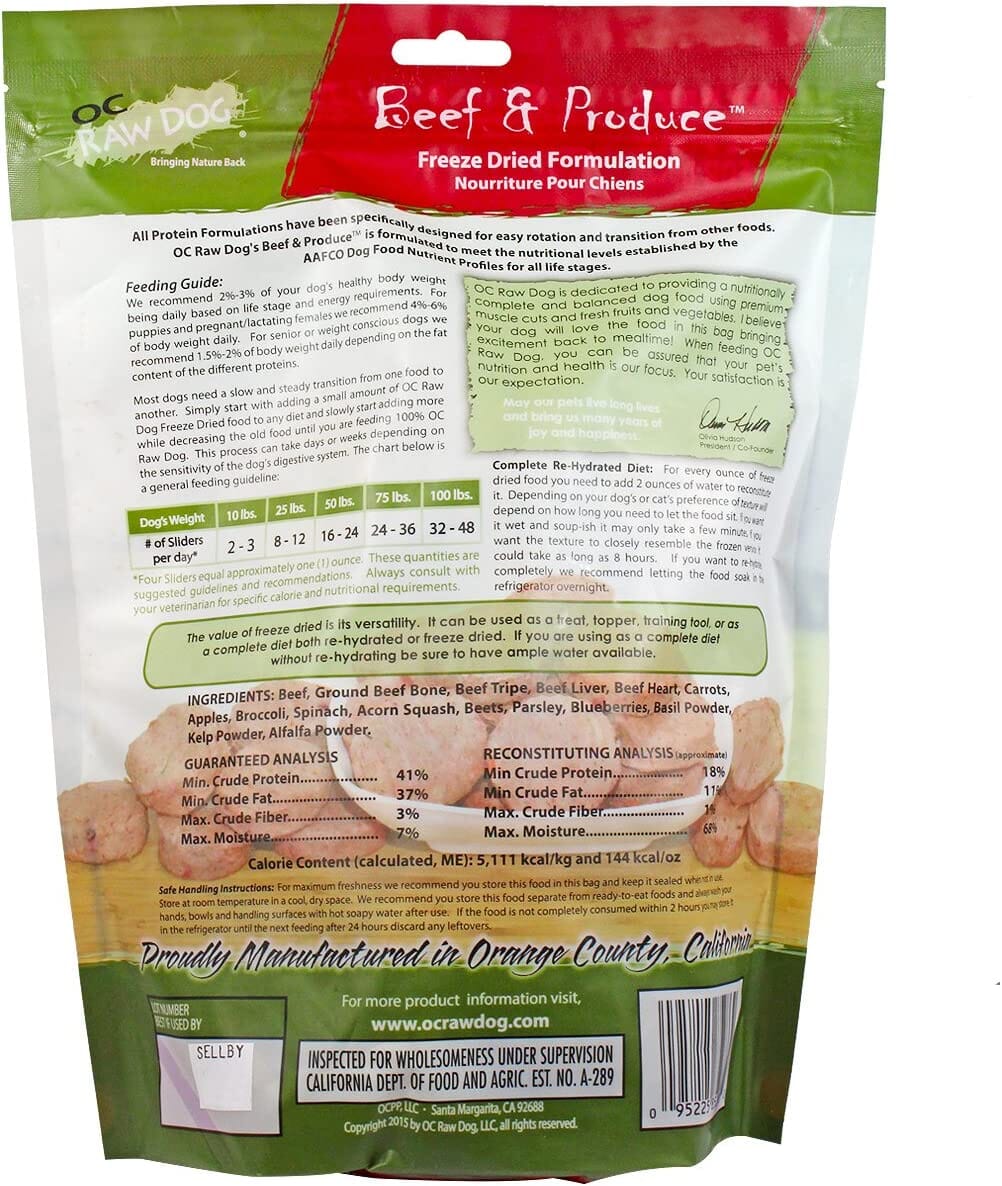 OC Raw Beef & Produce Sliders Freeze-Dried Dog Treats - 14 Oz Bag  