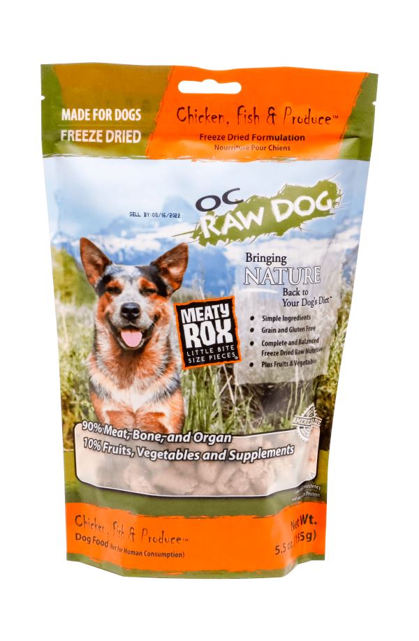 OC Raw Chicken, Fish, & Produce Meaty Rox Freeze-Dried Dog Treats - 5.5 Oz Bag  