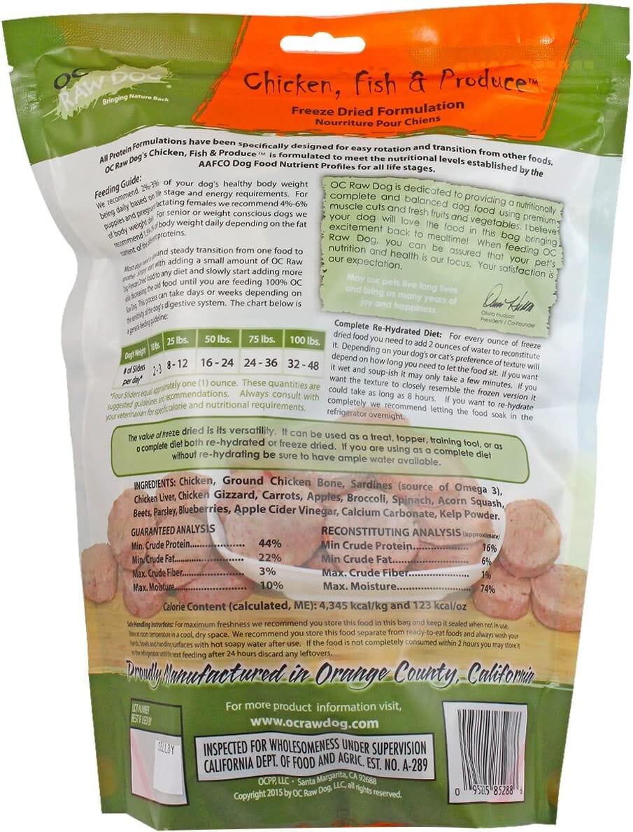 OC Raw Chicken, Fish, & Produce Sliders Freeze-Dried Dog Treats - 14 Oz Bag  