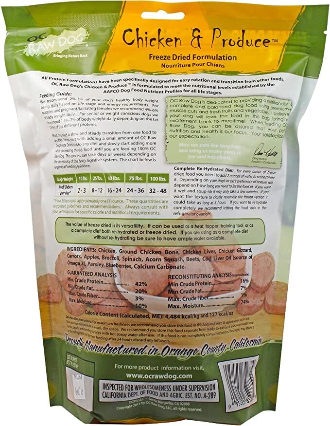 OC RAW Chicken & Produce Sliders Freeze-Dried Dog Treats - 14 Oz  