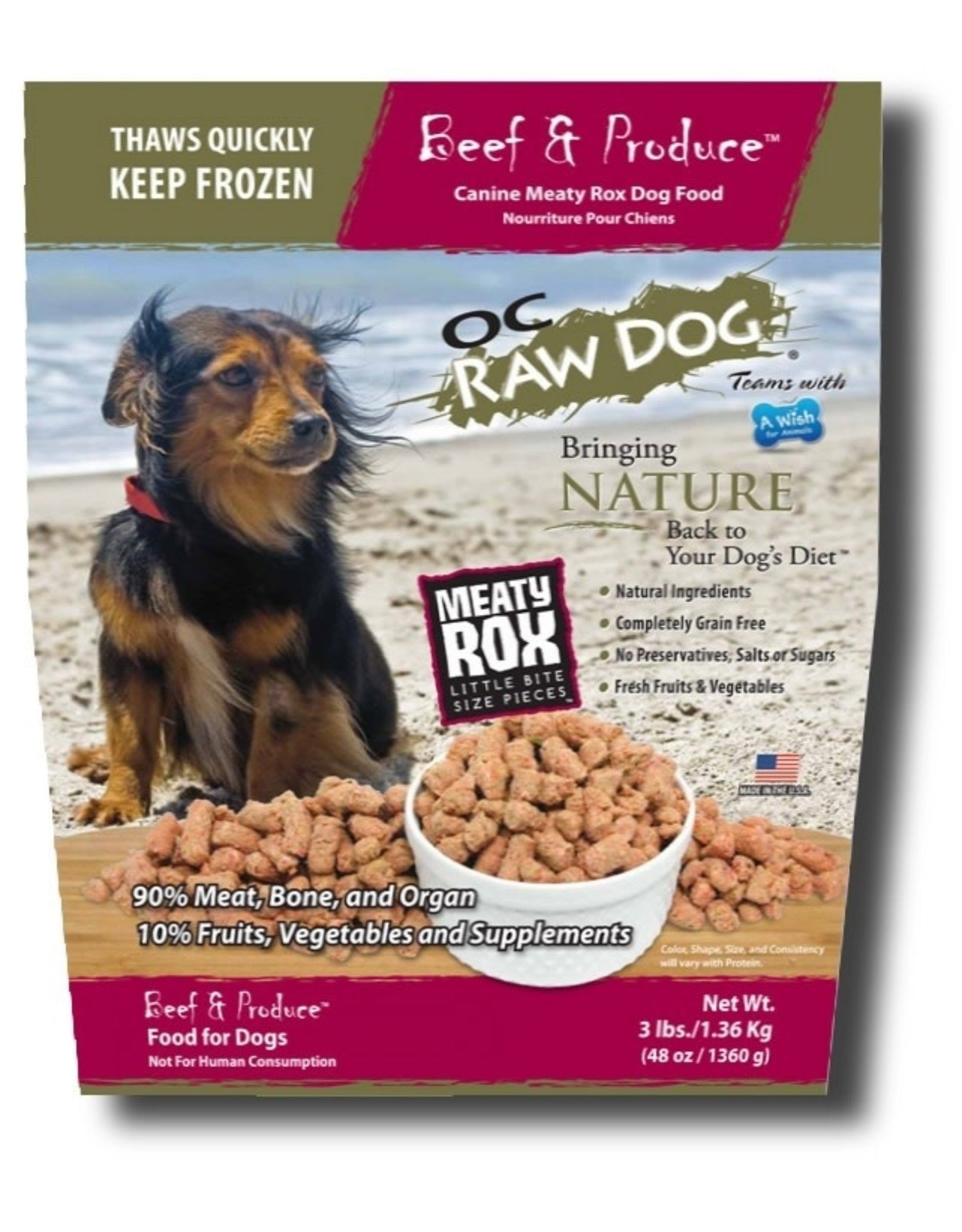 OC Raw Frozen Foods Beef & Produce Meaty Rox Raw Frozen Dog Food - 3 lb Bag  