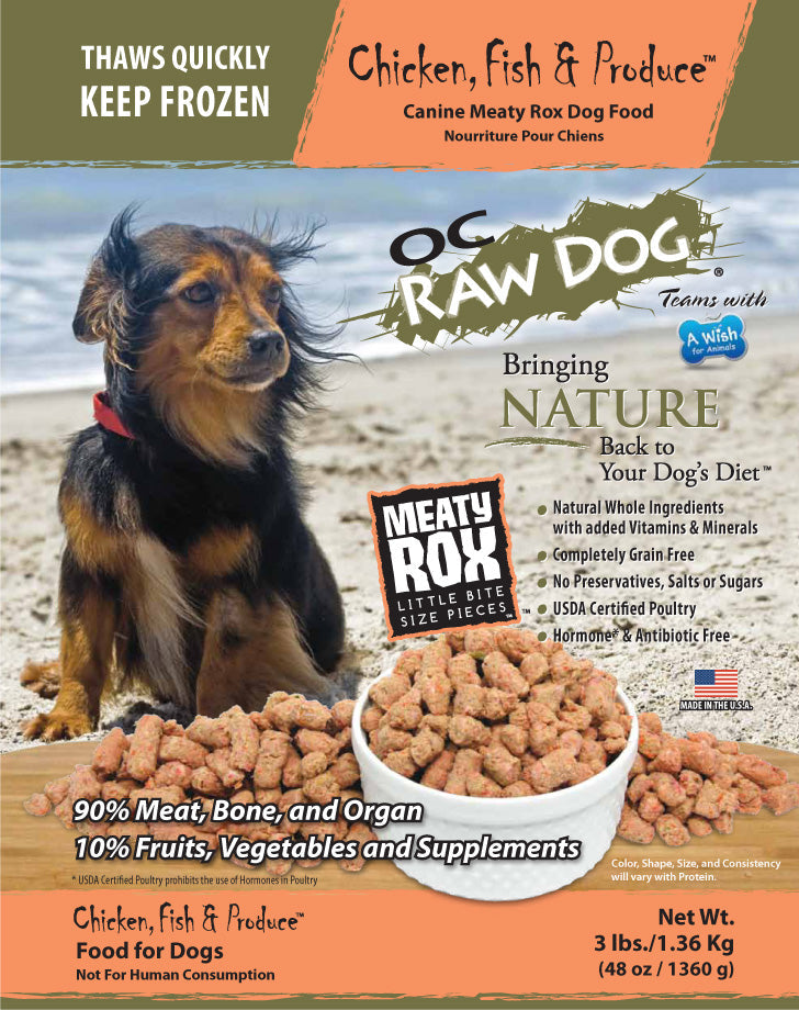 OC Raw Frozen Foods Chicken Fish & Produce Meaty Rox Raw Frozen Dog Food - 3 lb Bag  