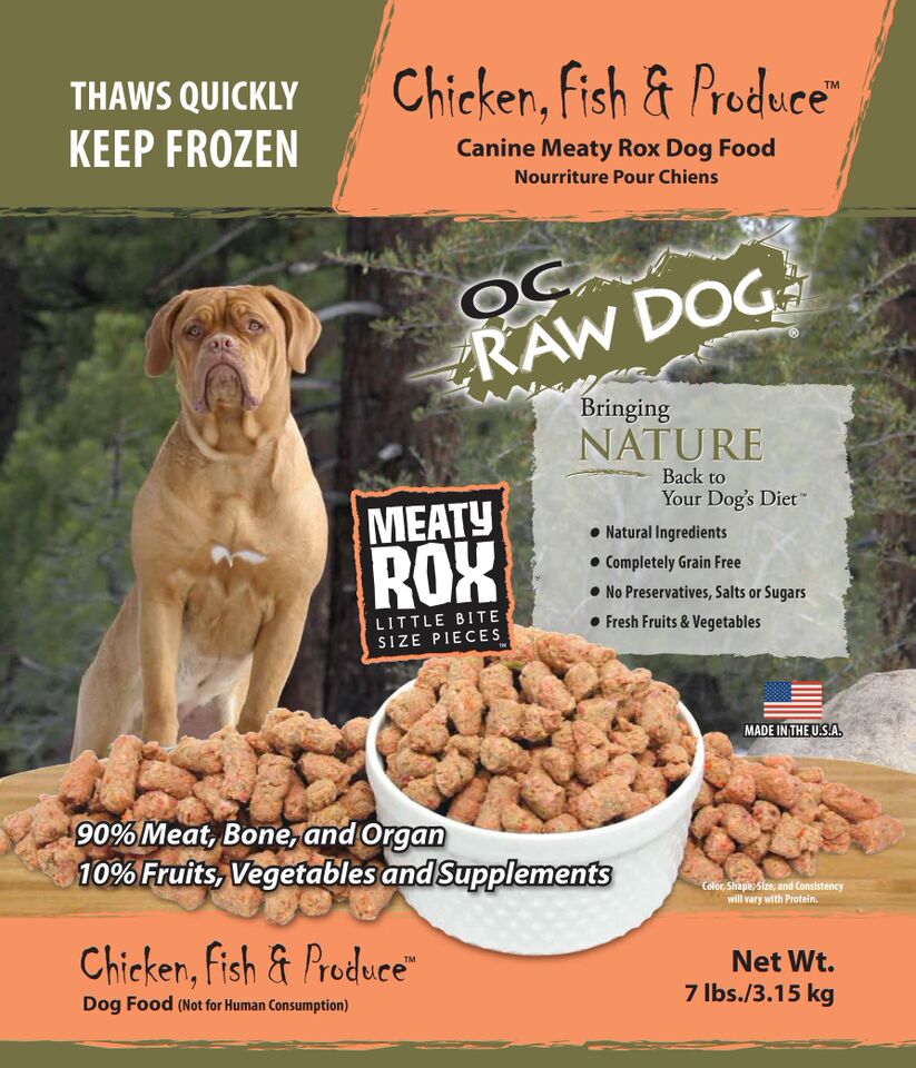 OC Raw Frozen Foods Chicken Fish & Produce Meaty Rox Raw Frozen Dog Food - 7 lb Bag  