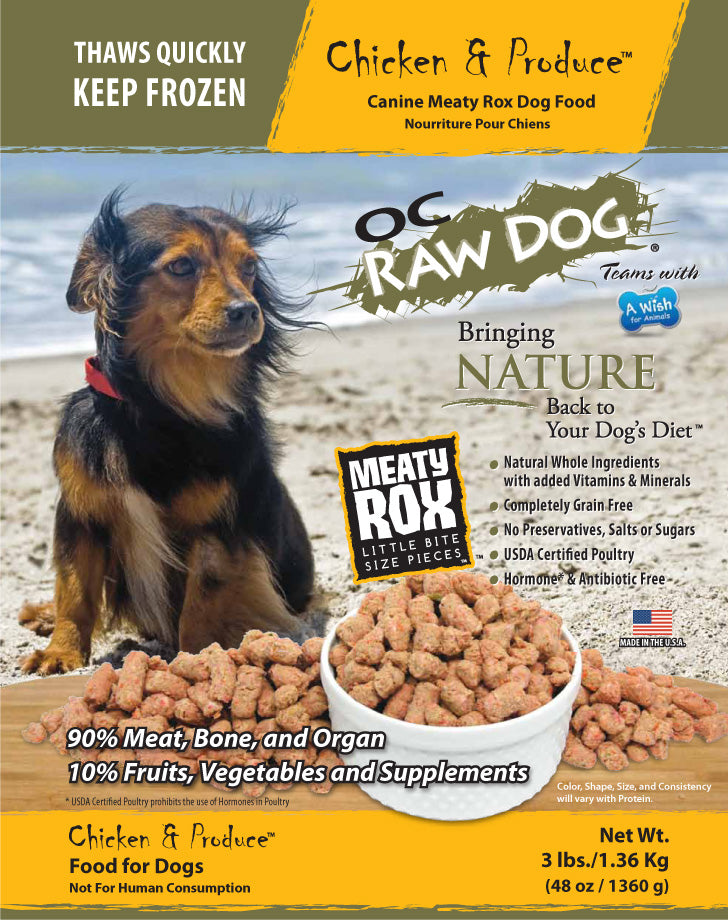 OC Raw Frozen Foods Chicken & Produce Meaty Rox Raw Frozen Dog Food - 3 lb Bag  