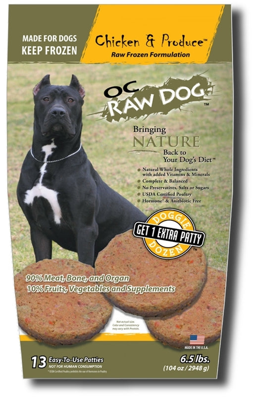 OC Raw Frozen Foods Chicken & Produce Patties Raw Frozen Dog Food - 6.5 lb Bag  