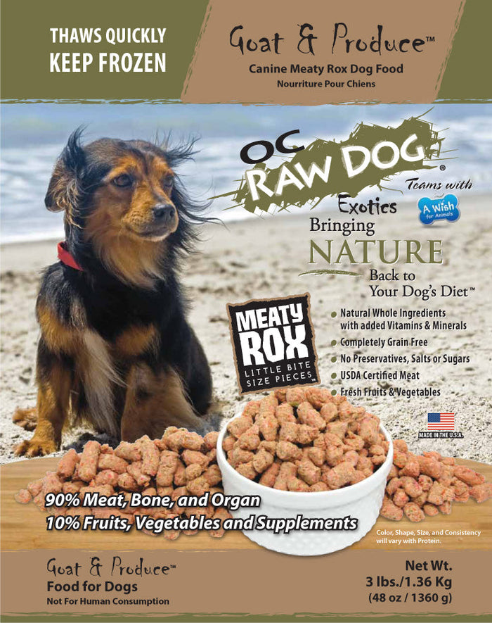 OC Raw Frozen Foods Goat & Produce Meaty Rox Raw Frozen Dog Food - 3 lb Bag