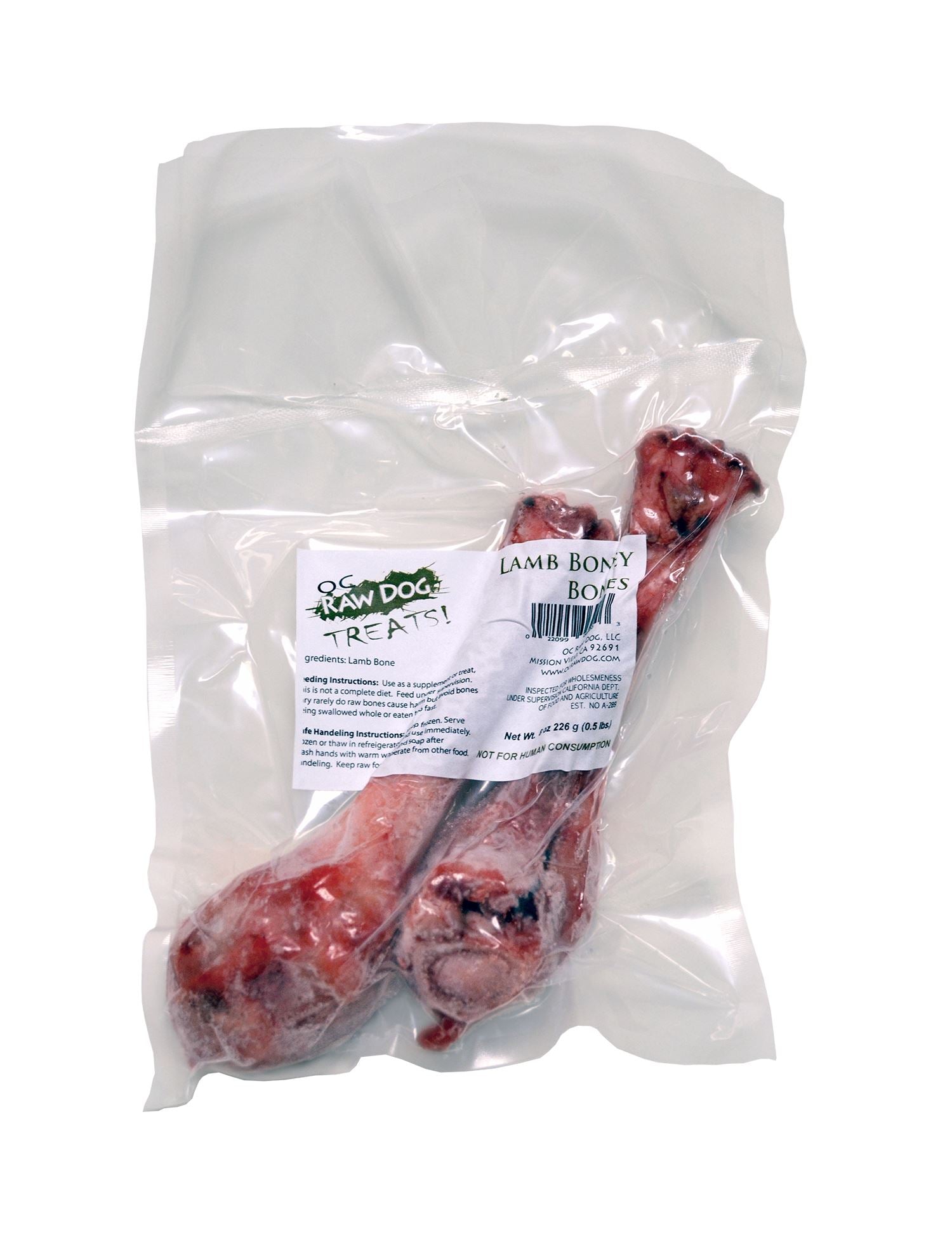 OC Raw Frozen Foods Lamb Bony Bones Cat and Dog Supplements and Treats - 1 lb Bag  