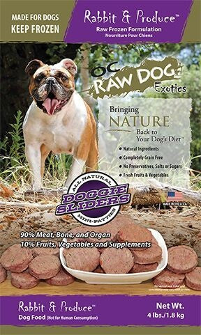 OC Raw Frozen Foods Rabbit & Produce Sliders Raw Frozen Dog Food - 4 lb Bag  