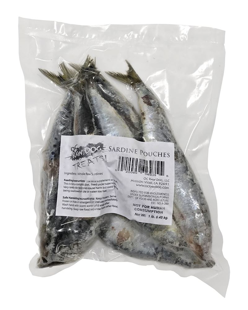 OC Raw Frozen Foods Sardines Cat and Dog Supplements and Treats - 1 lb Bag  