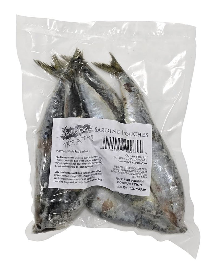 OC Raw Frozen Foods Sardines Cat and Dog Supplements and Treats - 1 lb Bag
