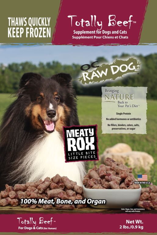 OC Raw Frozen Foods Totally Beef Meat Only Meaty Rox - 2 lb Bag