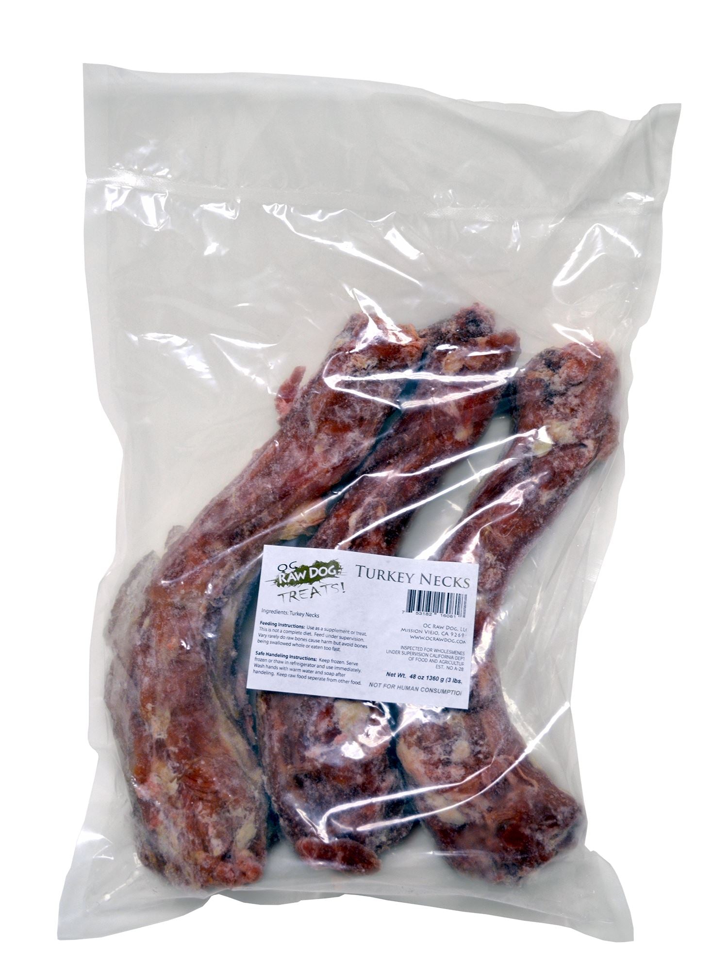 OC Raw Frozen Foods Turkey Necks Cat and Dog Supplements and Treats - 3 lb Bag  