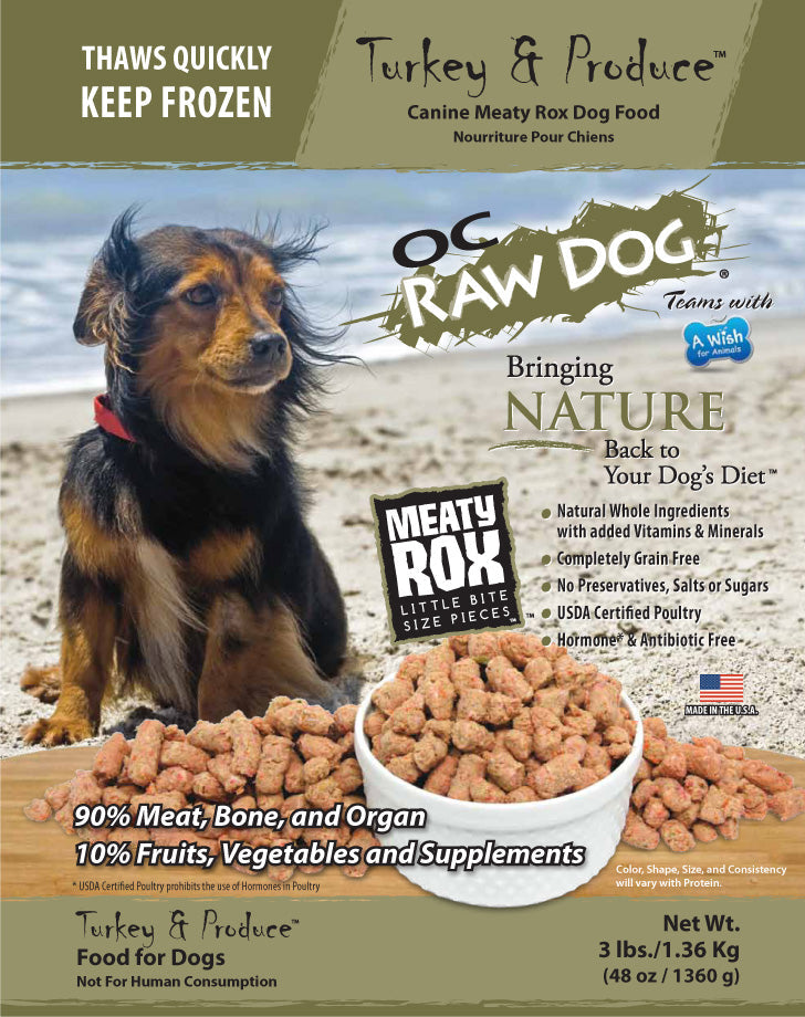 OC Raw Frozen Foods Turkey & Produce Meaty Rox Raw Frozen Dog Food - 3 lb Bag  