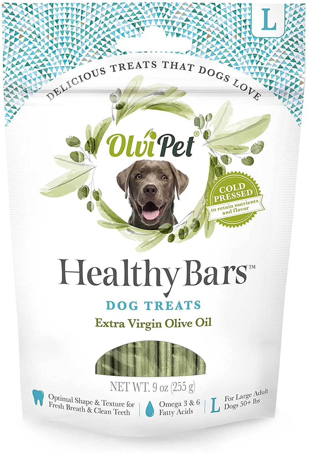 Olvipet Denta Bars Olive Oil Based Bars Large Dental Dog Chews  - 9 oz  