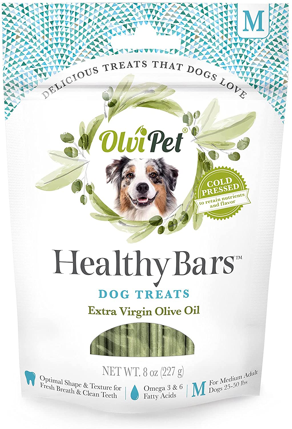 Olvipet Denta Bars Olive Oil Based Bars Medium Dental Dog Chews  - 8 oz  