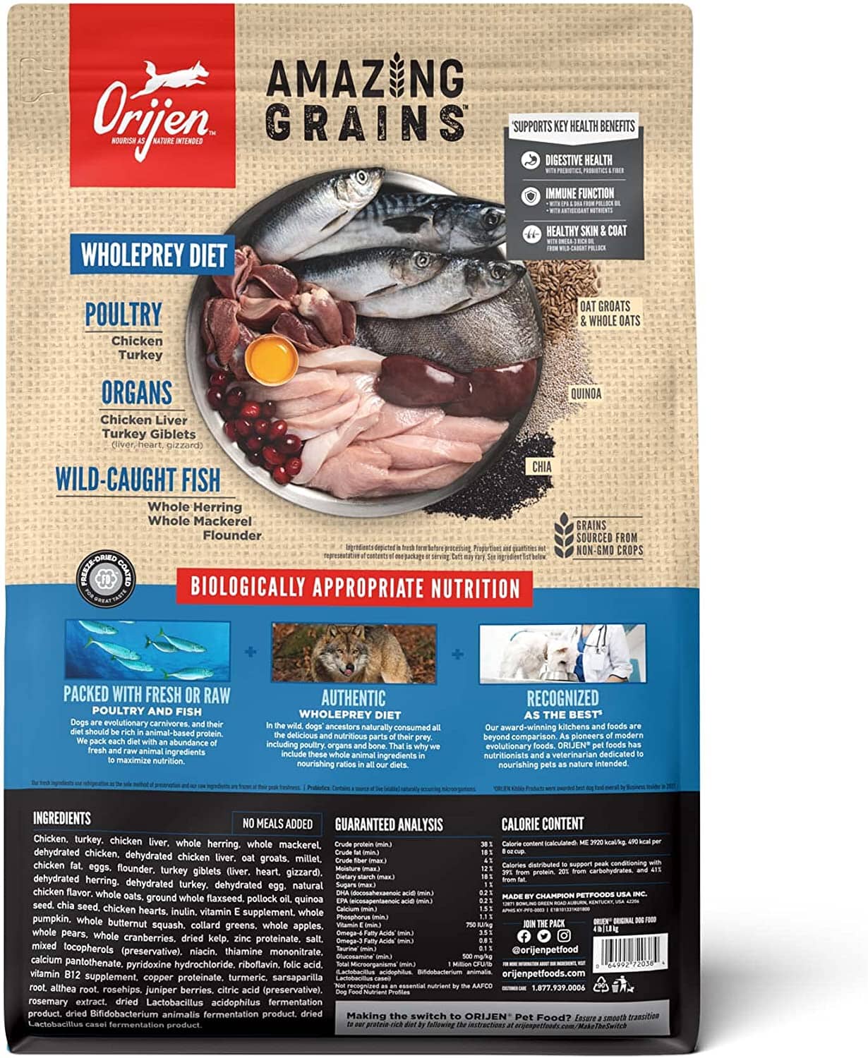 Orijen Amazing Grains Original Dry Dog Food - 4 lb Bag  