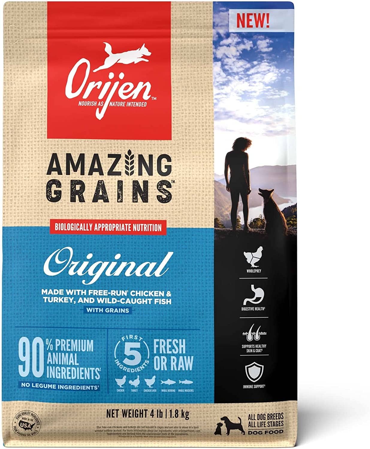 Orijen Amazing Grains Original Dry Dog Food - 4 lb Bag  