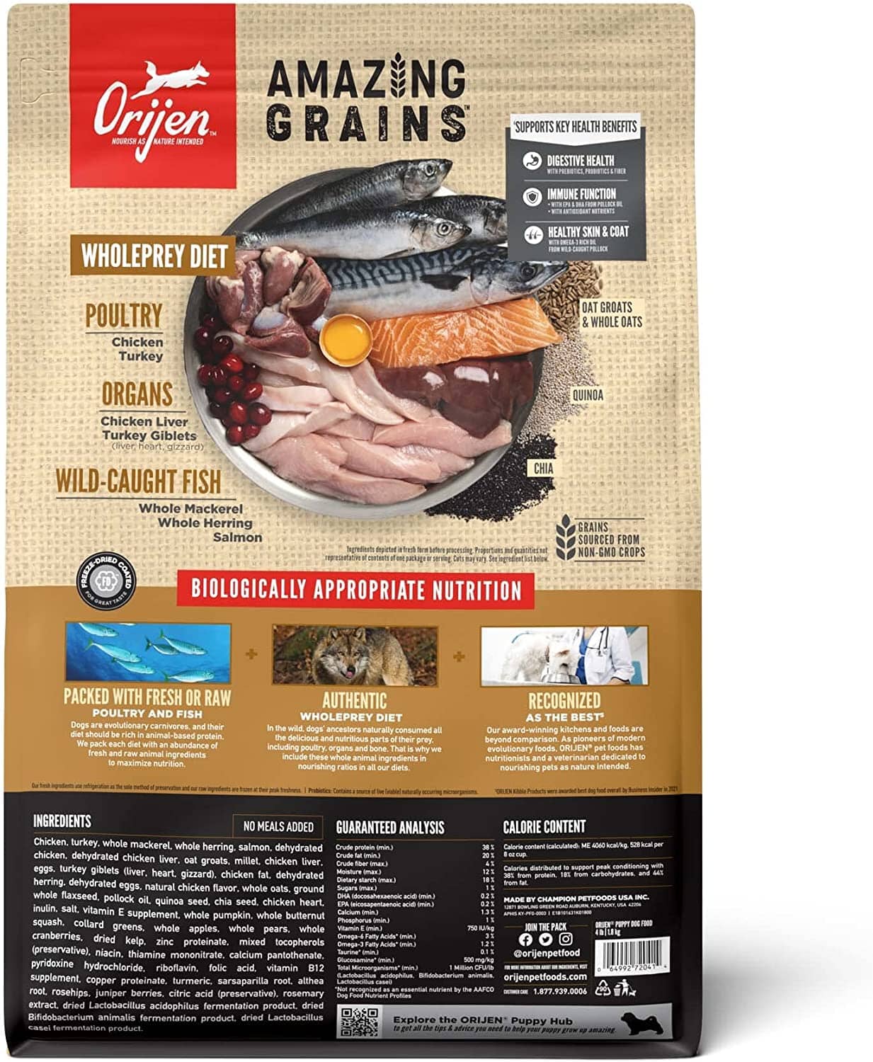 Orijen Amazing Grains Puppy Dry Dog Food - 4 lb Bag  