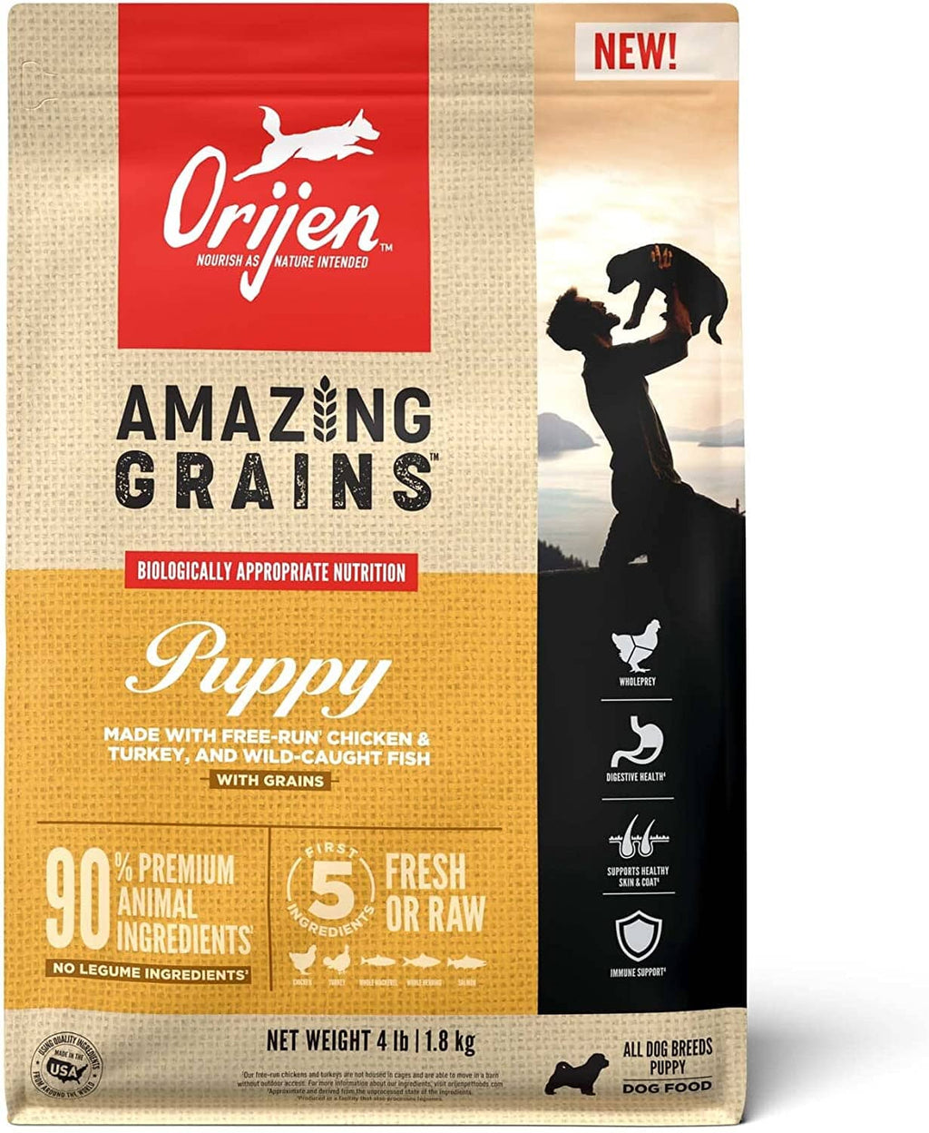 Orijen Amazing Grains Puppy Dry Dog Food - 4 lb Bag  