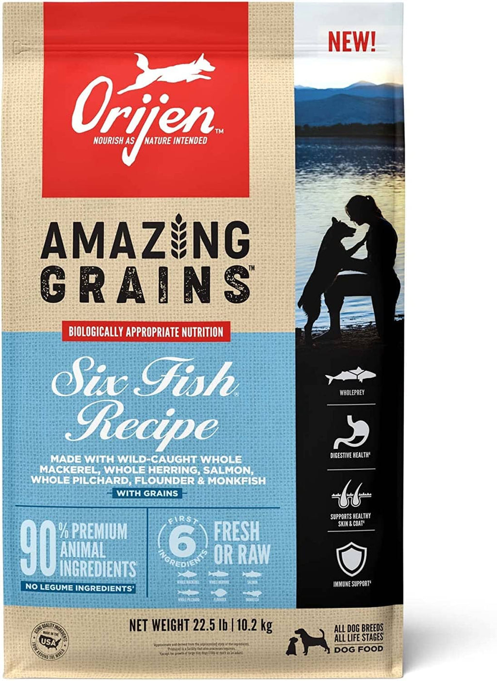 Orijen Amazing Grains Six Fish Recipe Dry Dog Food - 22.5 lb Bag  