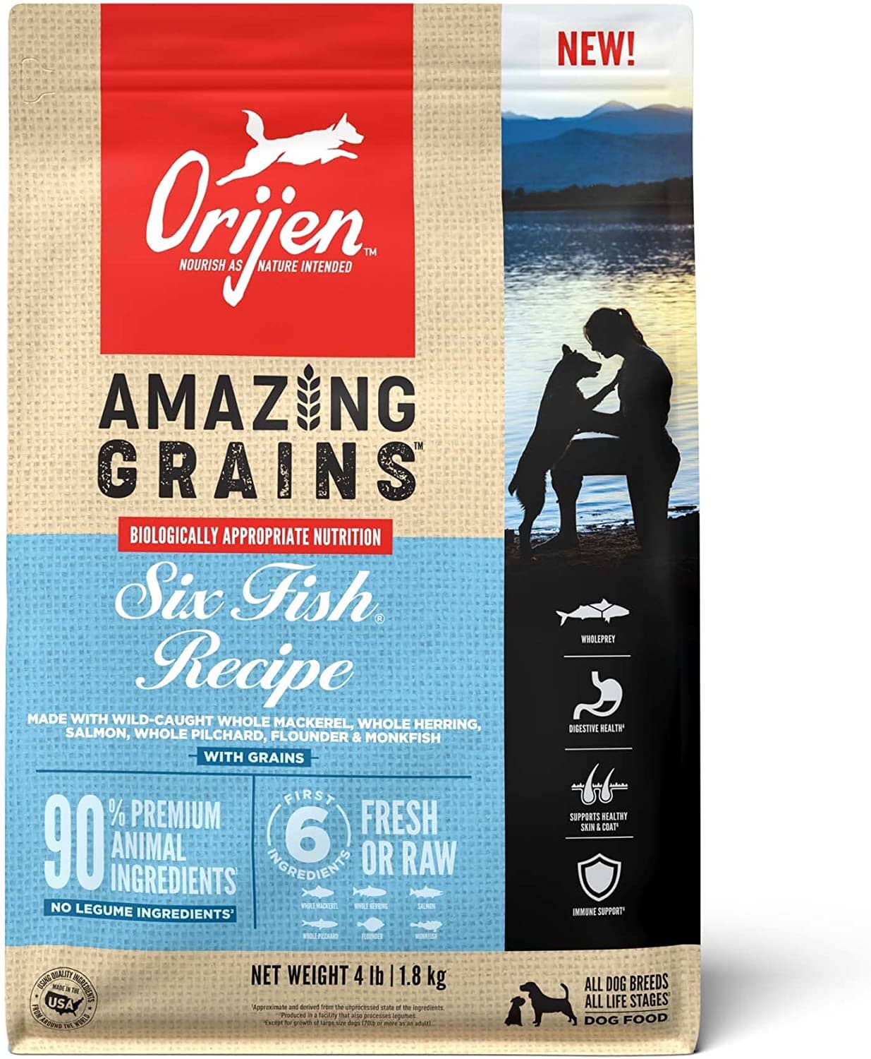 Orijen Amazing Grains Six Fish Recipe Dry Dog Food - 4 lb Bag  