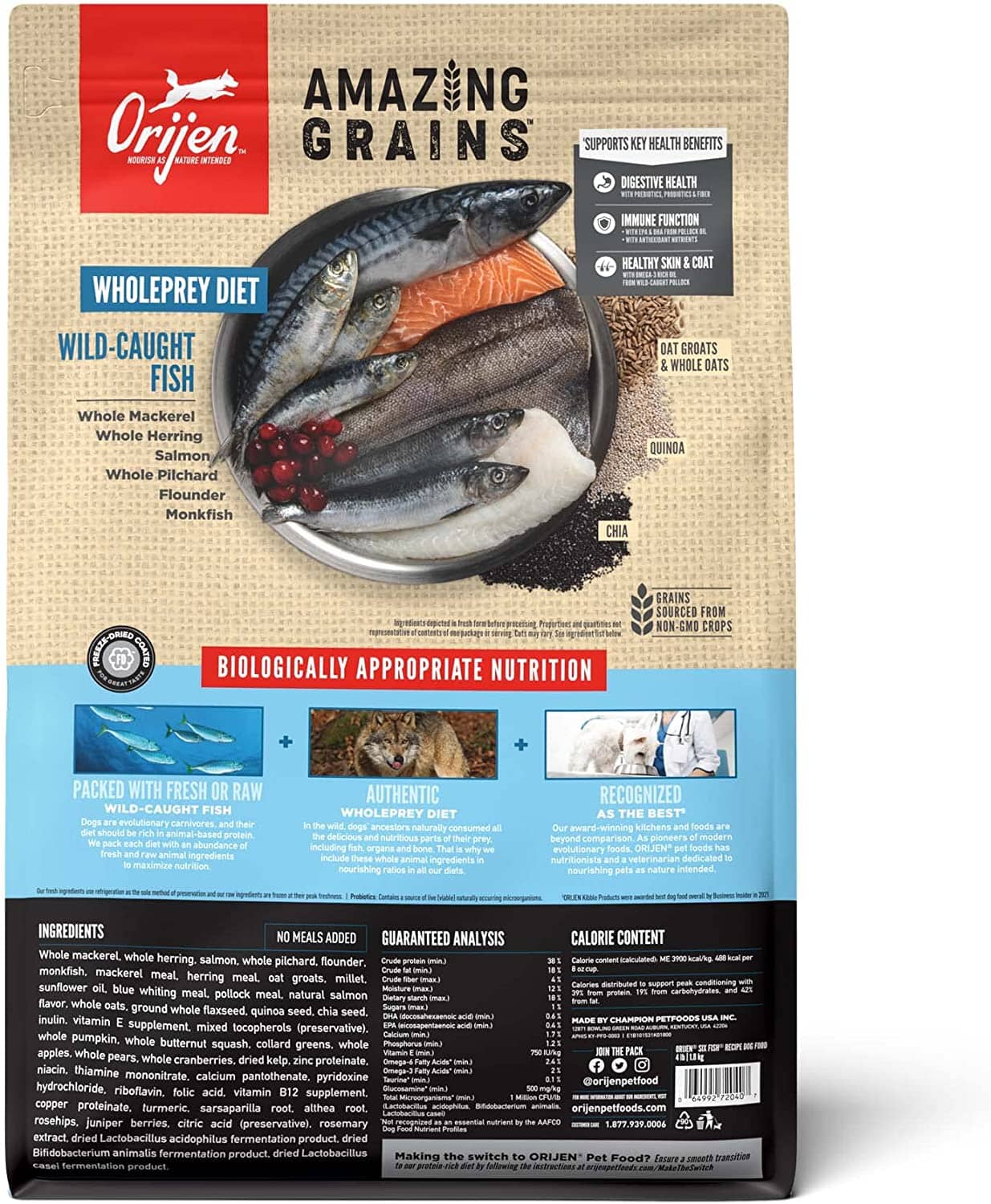 Orijen Amazing Grains Six Fish Recipe Dry Dog Food - 4 lb Bag  