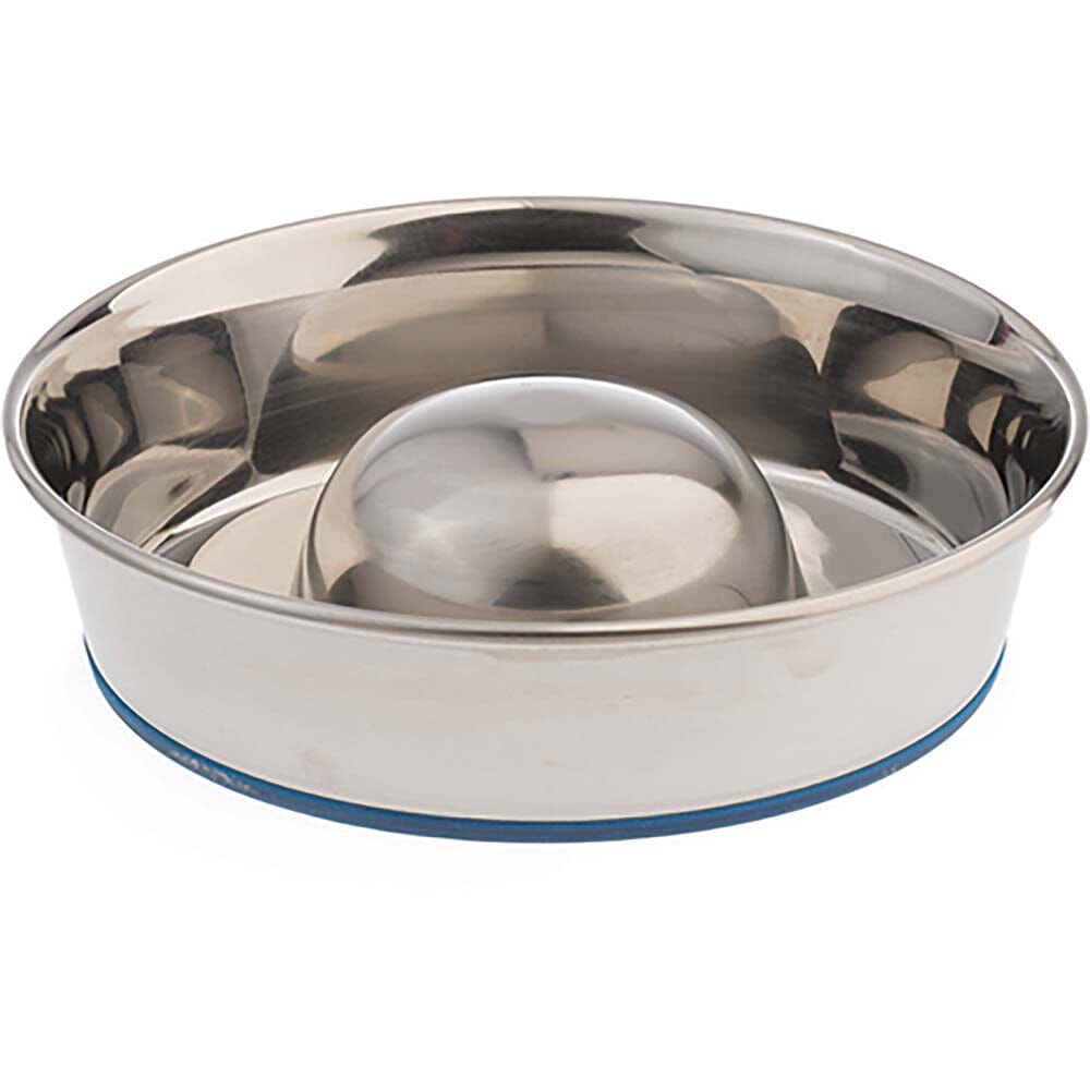 OurPets Premium Stainless Steel Slow Feed Dog Bowl - Silver - Small  