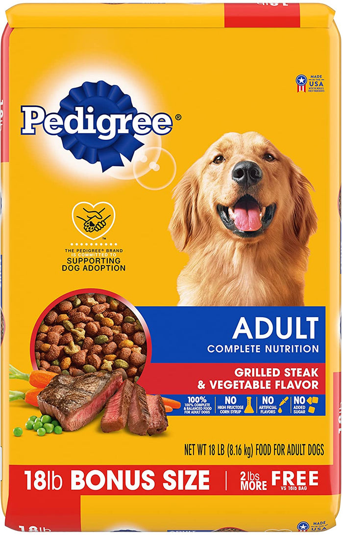 Pedigree Adult Complete Nutrition Grilled Steak and Vegetables Dry Dog Food - 20.4 lb Bag