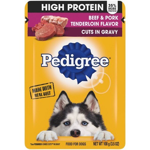 Pedigree Pouch High Protein Beef and Pork Wet Dog Food - 3.5 oz - Case of 16