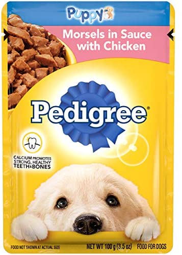 Pedigree Puppy Ground Morsels in Sauce with Chicken Pouches Canned Dog Food - 3.5 oz - Case of 16  