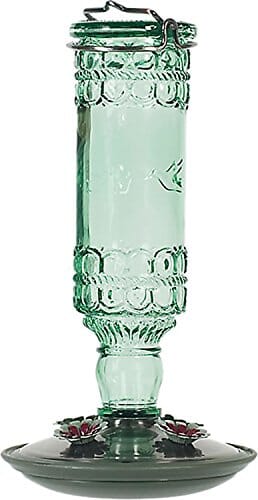 Perky-Pet Antique Glass Bottle Hummingbird Feeder - Green - 10 Oz Cap  