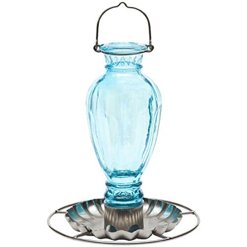 Perky-Pet Daisy Vase Glass Vintage Bird Waterer Wild Bird Hanging Bath - Blue - 18 Oz Cap - 2 Pack  