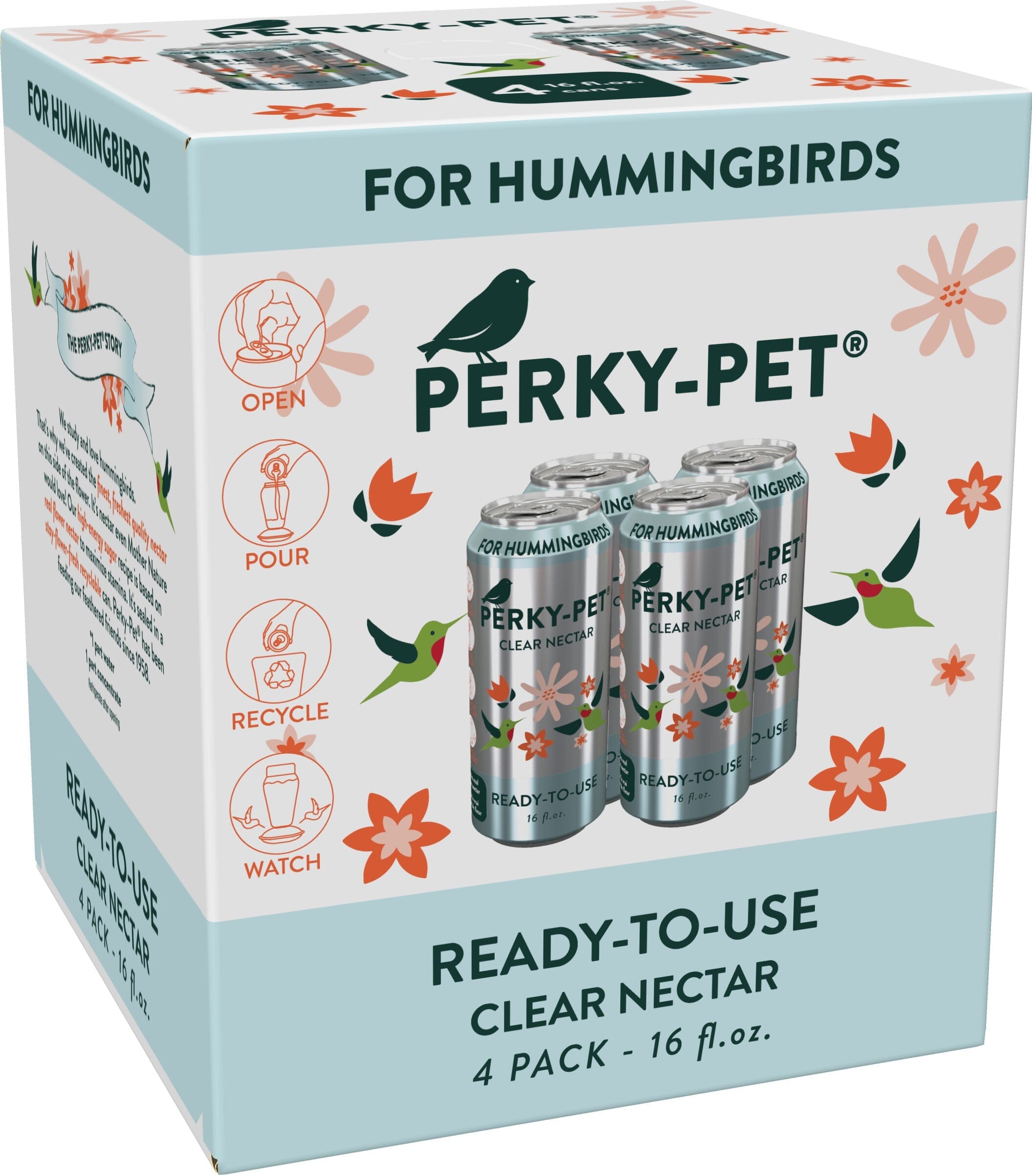 Perky-Pet Hummingbird Nectar Ready To Use Wild Bird Food - Clear - 16 Oz - 4 Pack - 4 Pack  