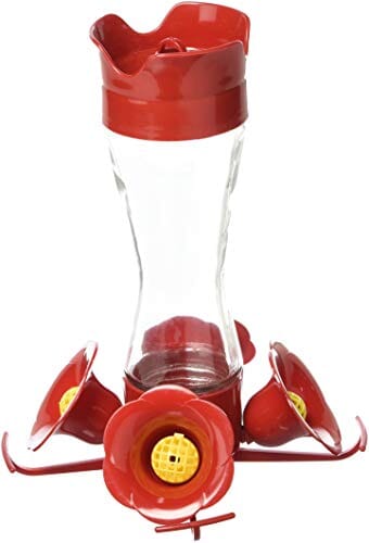 Perky-Pet Pinch Waist Glass Hummingbird Feeder - Clear/Red - 8 Oz Cap  