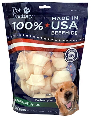 Pet Factory 100% Made In USA Beefhide Bones Natural Dog Chews - Natural - 4 In - 8 Pack  