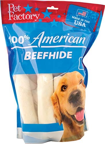 Pet Factory 100% Made In USA Beefhide Bones & Rolls Natural Dog Chews - Natural - 6 In - 10 Pack  