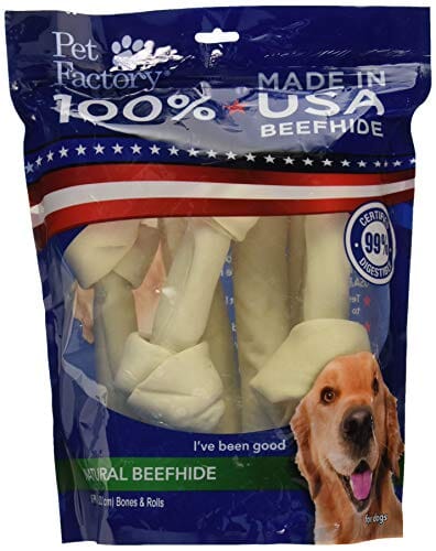 Pet Factory 100% Made In USA Beefhide Bones & Rolls Natural Dog Chews - Natural - 8 In - 6 Pack  