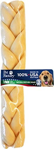 Pet Factory 100% Made In USA Beefhide Braid Natural Dog Chews - Natural - 12 In