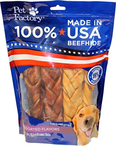 Pet Factory 100% Made In USA Beefhide Braids Natural Dog Chews - Assorted - 6 In - 6 Pack  