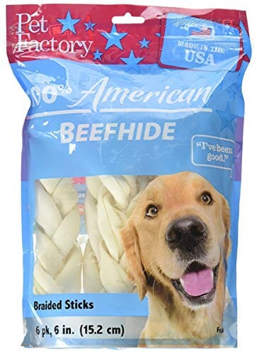 Pet Factory 100% Made In USA Beefhide Braids Natural Dog Chews - Natural - 6 In - 6 Pack  