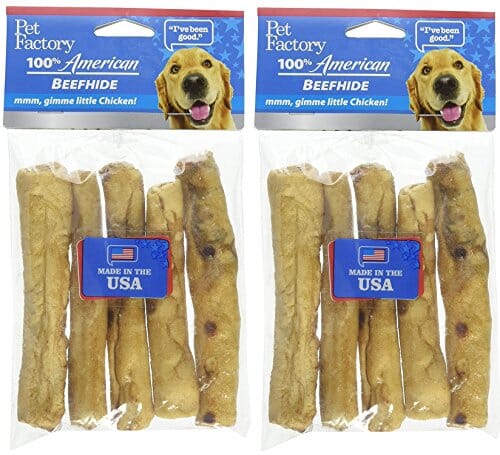 Pet Factory 100% Made In USA Beefhide Chip Rolls Natural Dog Chews - Chicken - 5 In - 5 Pack  