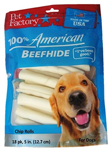 Pet Factory 100% Made In USA Beefhide Chip Rolls Natural Dog Chews - Natural - 5 In - 18 Pack  