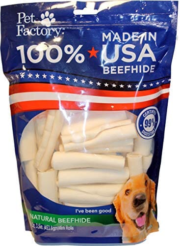 Pet Factory 100% Made In USA Beefhide Mini Rolls Natural Dog Chews - Natural - 16 Oz  