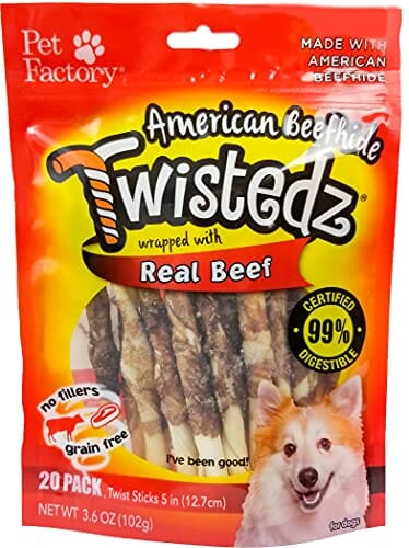 Pet Factory American Beefhide Twistedz Twist Sticks Natural Dog Chews - Beef - 5 In - 20 Pack  