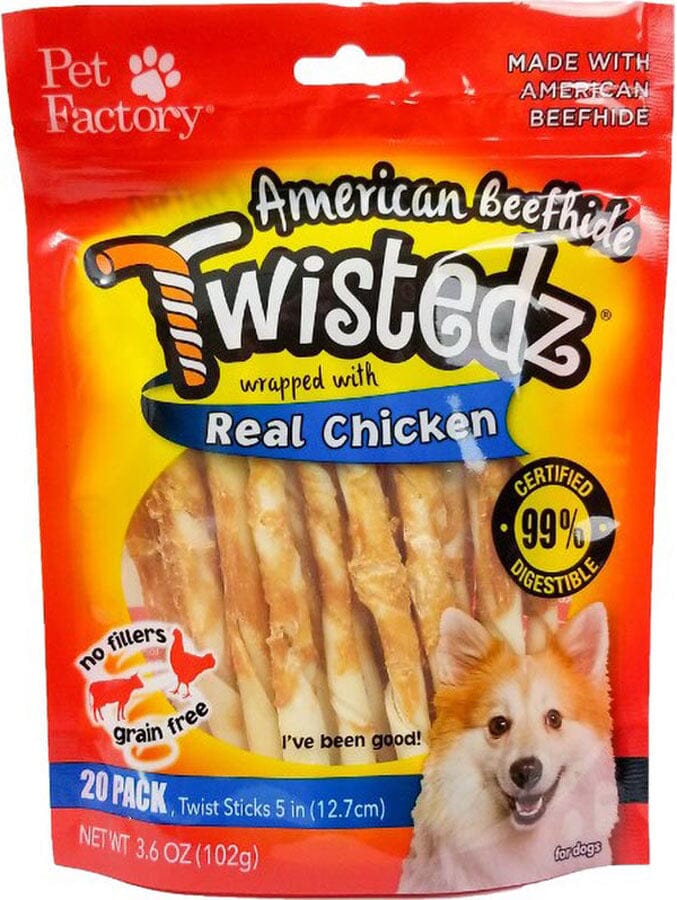 Pet Factory American Beefhide Twistedz Twist Sticks Natural Dog Chews - Chicken - 5 In - 20 Pack  