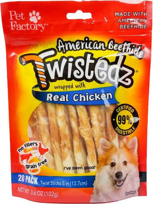 Pet Factory American Beefhide Twistedz Twist Sticks Natural Dog Chews - Chicken - 5 In ...