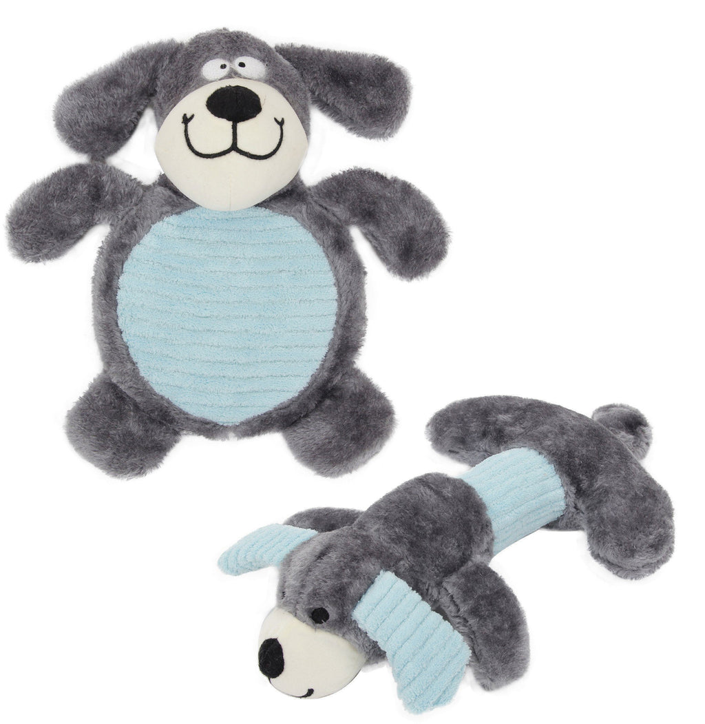 Pet Life ® 2-piece Dual Squeaker and Plush Animal Dog Toy Set Grey/Blue 