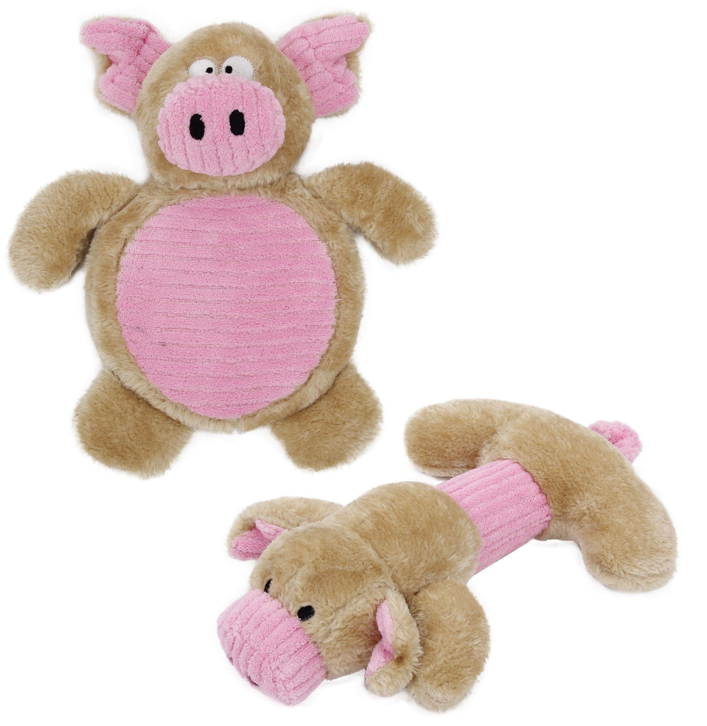 Pet Life ® 2-piece Dual Squeaker and Plush Animal Dog Toy Set Pink/Brown 