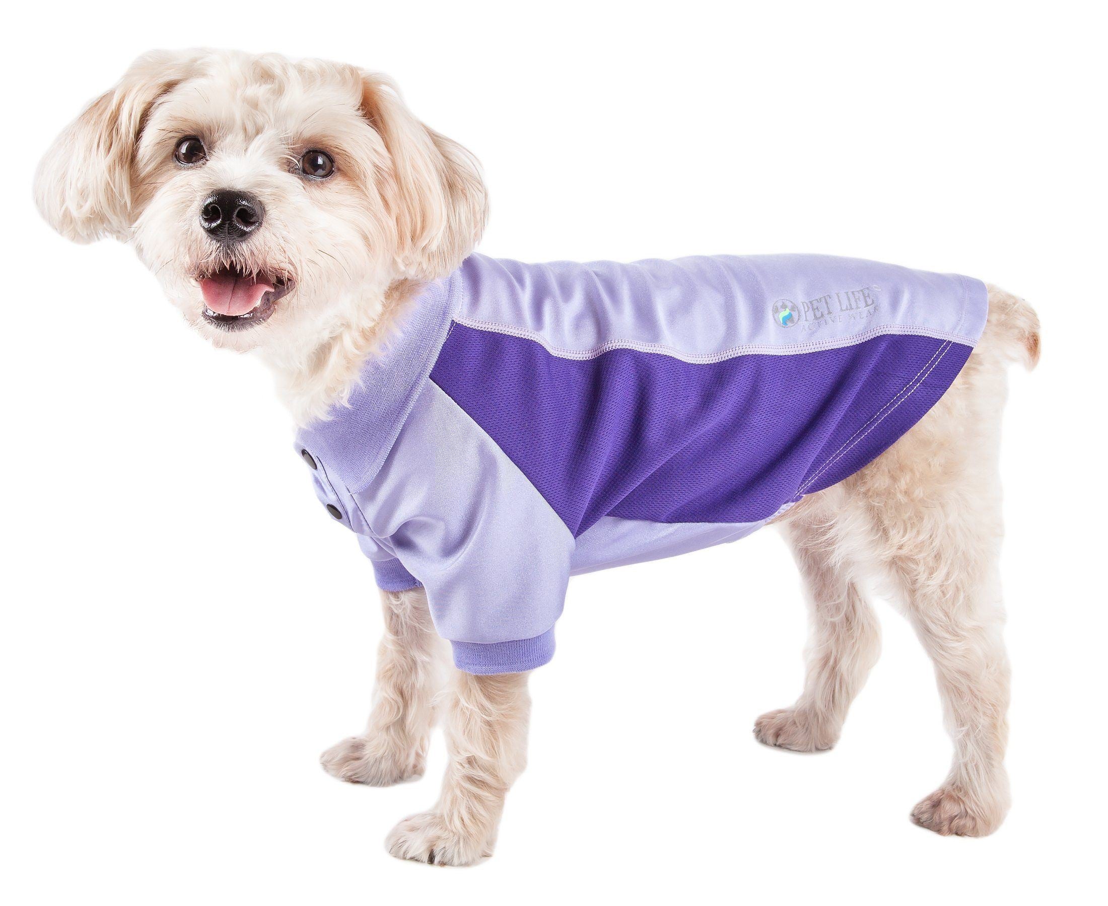 Pet Life ® Active 'Barko Pawlo' Relax-Stretch Quick-Drying Performance Dog Polo T-Shirt X-Small Lavander