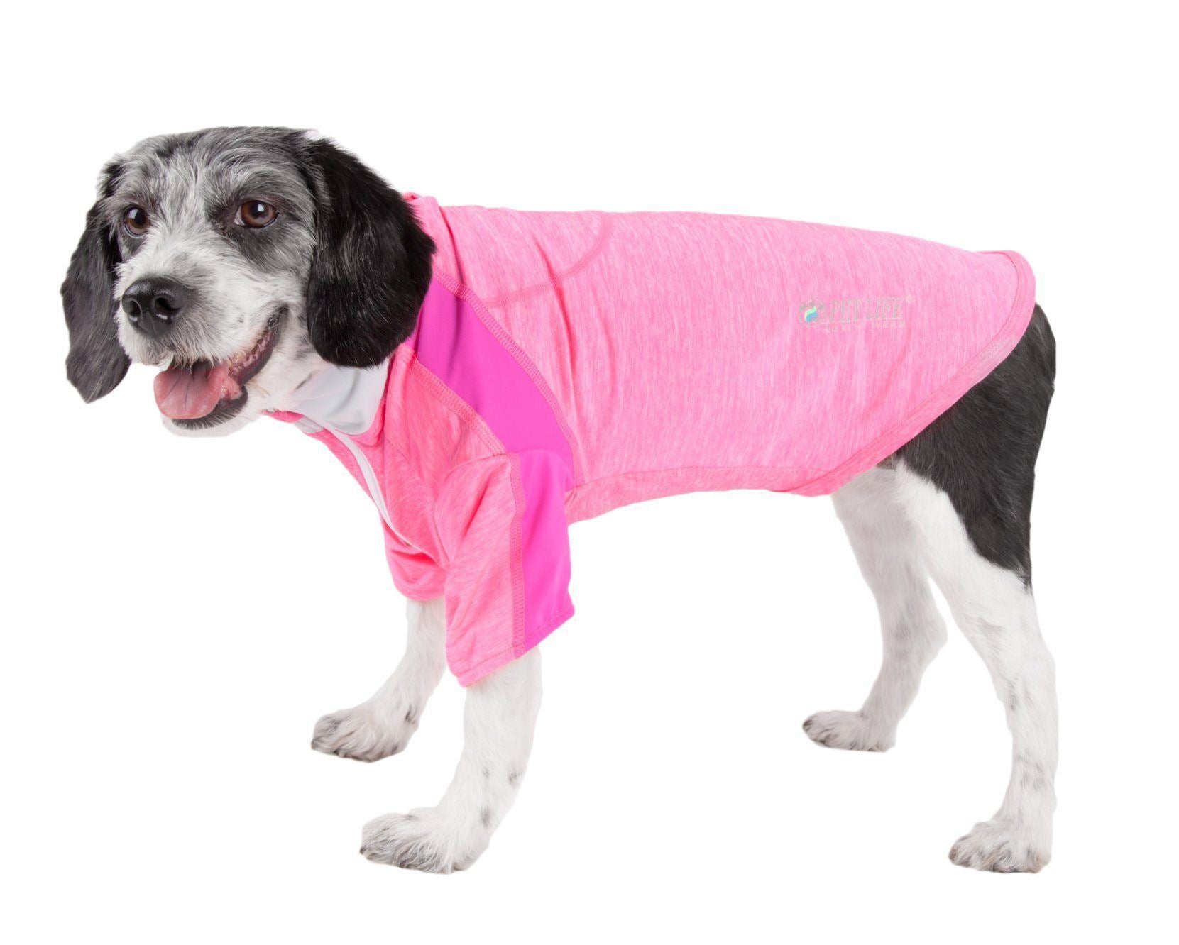 Pet Life ® Active 'Chewitt Wagassy' 4-Way-Stretch Yoga Fitness Long-Sleeve Dog T-Shirt X-Small Light Pink